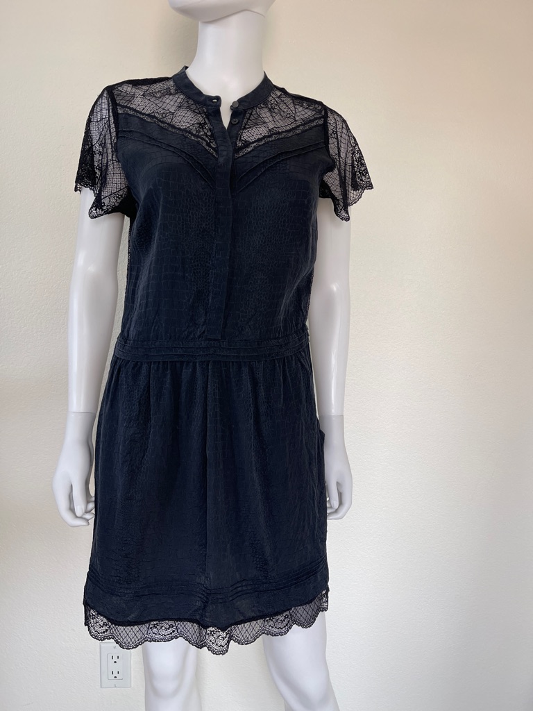 Silk Short Sleeve Black Mini Dress